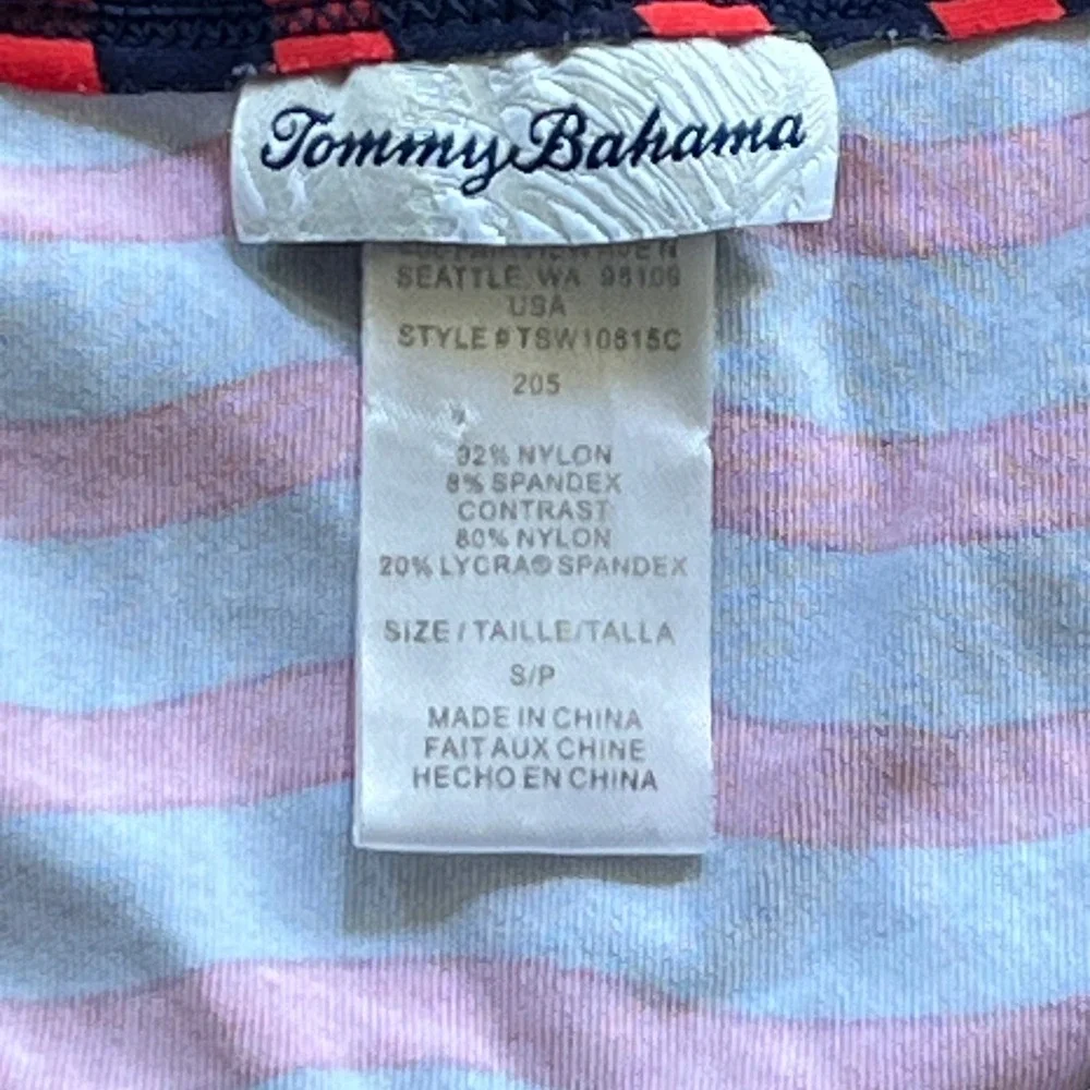 Tommy Bahama Womens Striped Swim Cover Up Dress Tassel V-Neck Blue Red Sz S